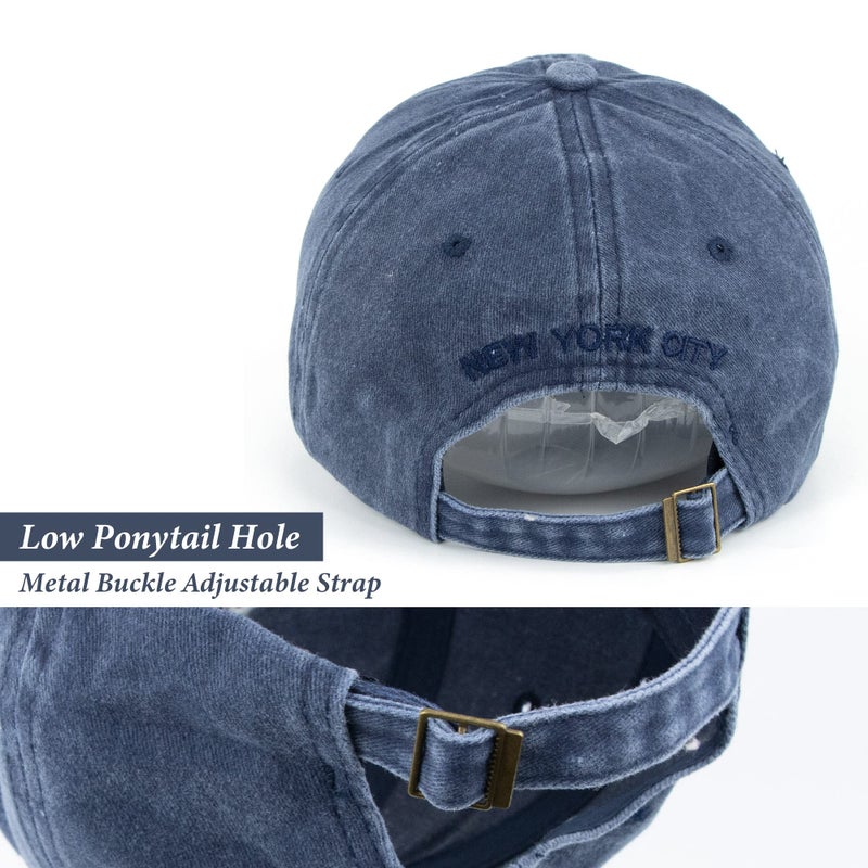 Eohak Baseball Hat New-York Distressed-Adjustable-Strapback - Washed Twill Dad Hat Unisex Navy Blue - Image 4